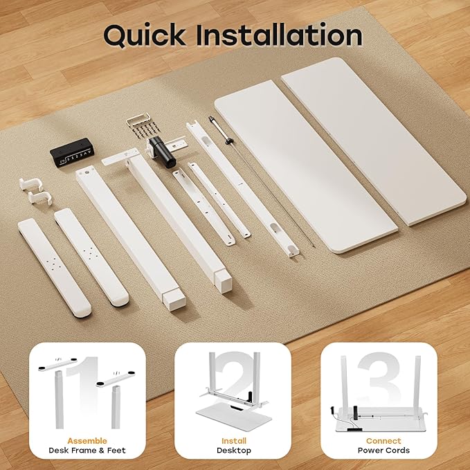 Small Electric Standing Desk, 40" ×20" White Standing Table, Height Adjustable Compact Sit Stand Desk with Splice Board, Home Office Table with 2 Hooks