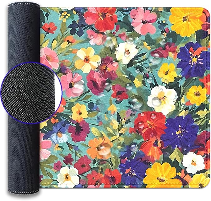Colorful Watercolor Floral Large Mouse Pad Desk Mat, 27.5x11.8in Vibrant Spring Flower Extended Keyboard Mousepad with Stitched Edges, Non-Slip Waterproof Rubber Base for Office, Computer & Laptop