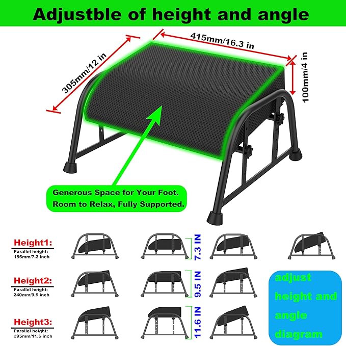 Under Desk Footrest with Memory Foam,Adjustable 10-Level Ergonomic Foot Rest for Office & Gaming Desk for Leg Rest,Reinforced Metal Frame,Non-Slip Base Extra Large(Black No Baseplate