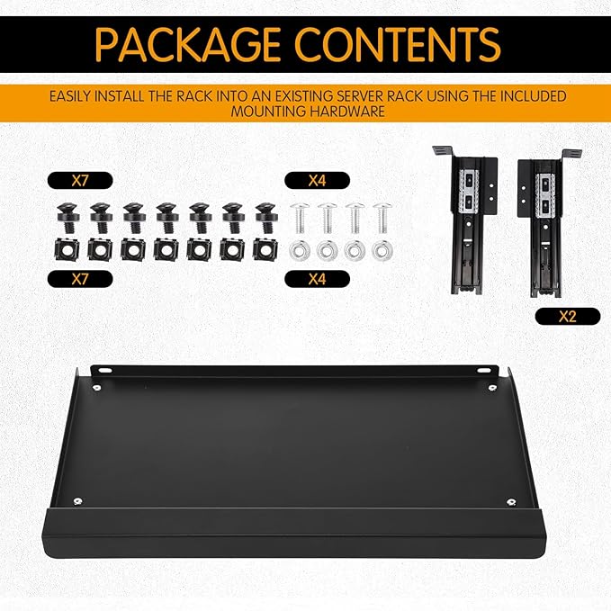 AceOrbit 1U Keyboard Tray 8" Deep, Universal 19" Rack Mount Sliding Shelf Tray 8" Deep for Network Equipment Server Rack or Cabinet