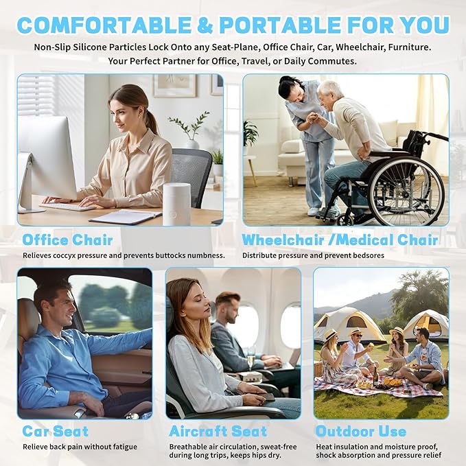 Sondor Travel Seat Cushion-Airplane seat Cushion for Long Flights, Inflatble Cushion for Office,Chairs,Car and Wheelchair.Portable and Ergonomically Designed Cushion.