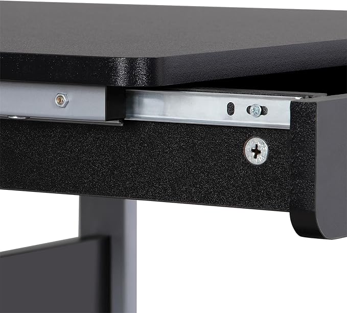 Topeakmart Mobile Laptop Desk Compact Computer Table on Wheels with Power Outlet and USB Ports, Home Office Writing Desk with Charging Station and Printer Shelf Small Desk 22in for Space Saving, Black