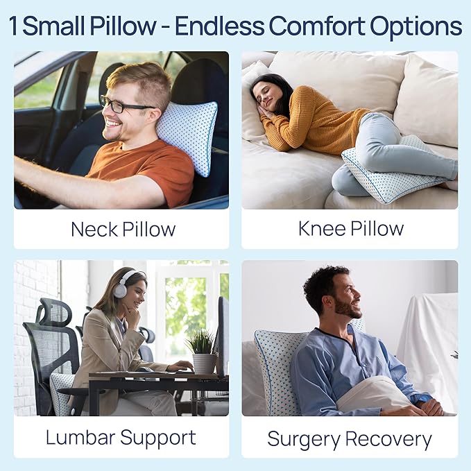 Small Cooling Memory Foam Pillow for Travel & Camping, Compressible Original Adjustable Pillow for Medium Firm Neck Knee Lumbar Support, Washable CertiPUR-US, Ideal Sleeping, Car, Airplane,Backpacking