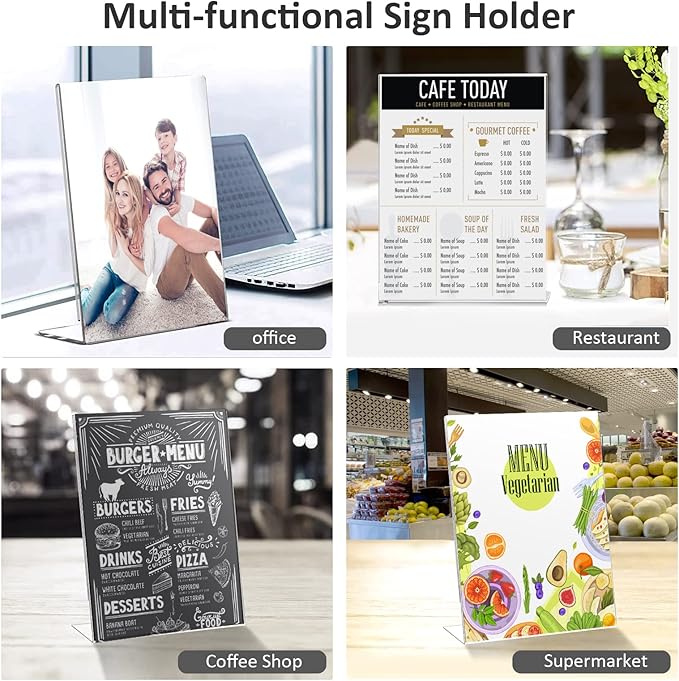 8.5x11 Inches Acrylic Sign Slant Back Holder, Plastic Display Stand,Brochure Holder, Table Top Sign Holder For Office, Home, Store, Restaurant (3pack)