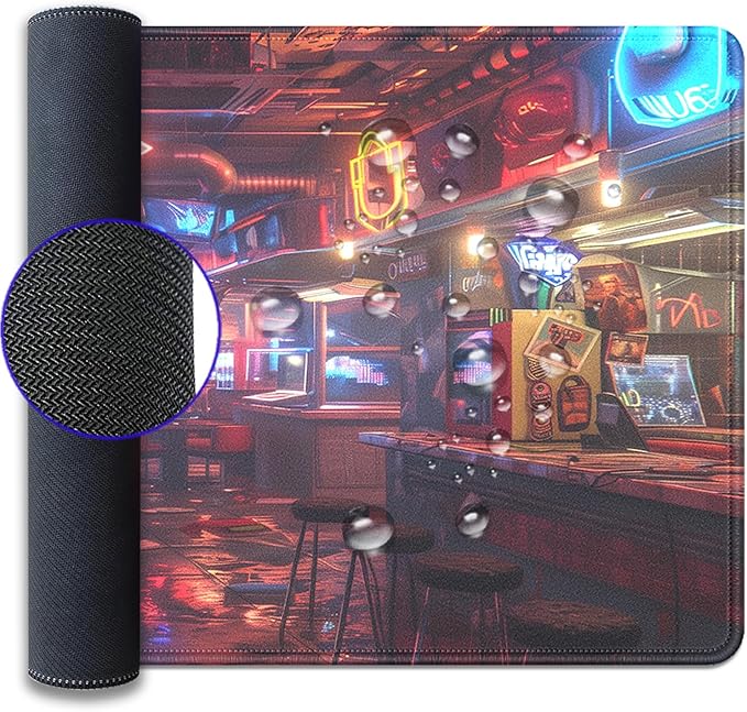 Cyberpunk Arcade Large Gaming Mouse Pad, 27.5x11.8in Neon Game Over Extended Desk Mat with Stitched Edges, Non-Slip Waterproof Rubber Base for Office, Computer & Laptop