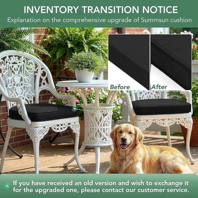Outdoor Chair Cushions Set of 4: Waterproof & Fade Resistant Patio Furniture Cushions - 18.5 x 16 x 2 Inch Non Slip Round Corner Seat Cushion Pads with Removable Cover for Garden Yard Lawn, Black