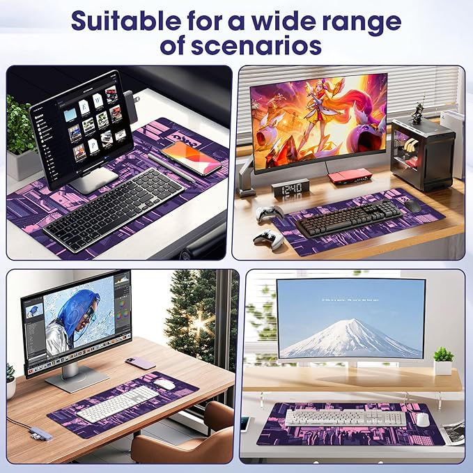 LifetimeWarrantly Japanese Large Extended Mouse Pad with Stitched Edges (35.4”x15.6”) - Waterproof Desk Mat, Non-Slip Rubber Base for All-Desk Coverage, Perfect for Gaming, Office, and Home