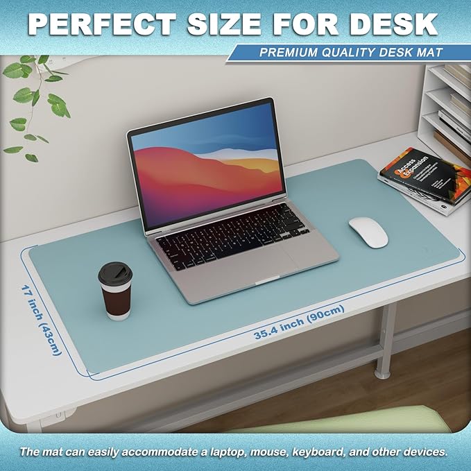 K KNODEL Leather Desk Pad Protector, Office Desk Mat, Large PVC Leather Desk Blotter, Non-Slip Mouse Pad (Sky Blue, 17" x 35.4")