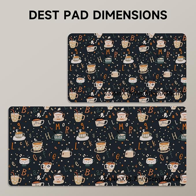 AUPET Leather Large Mouse Pad Desk Blotters – 35 x 17in Cute Desk Mat with PU Surface, Non-Slip Desk Pad Protector,Waterproof Desk Writing Pad for Office Home (Morning Coffee)