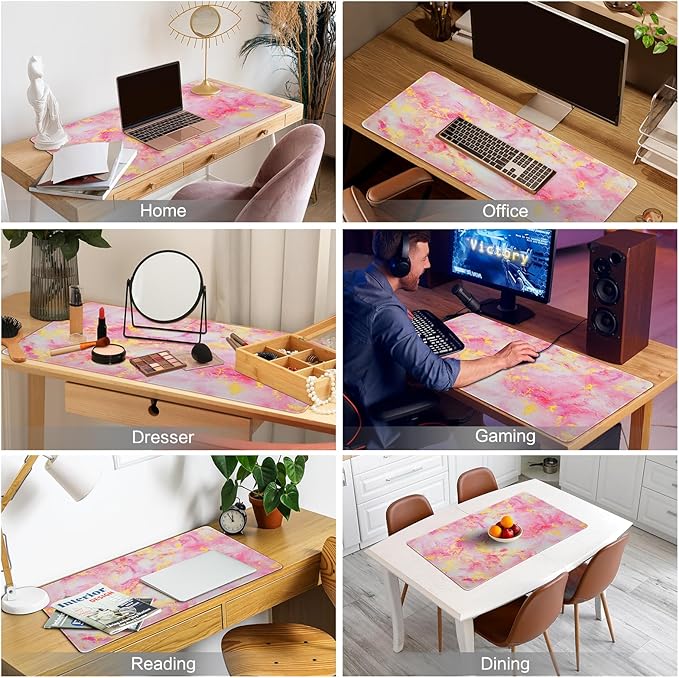 Lokigo Large Mouse Pad for Desk, Pink Desk Mat, Anti-Slip Waterproof Big Mousepad, Cute DeskMatt for Desktop, Keyboard Mat for Computer Desktop, Marble