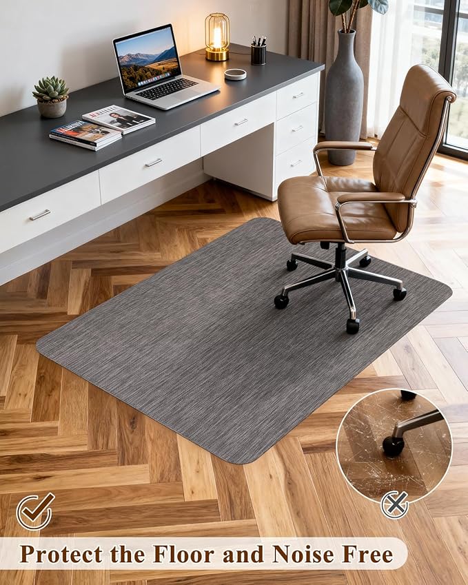 Soimeat Office Chair Mat for Hardwood Floor, 46.9" x 60.1" Non-Slip Desk Computer Chair Mat, PVC Floor Mat for Rolling Chair, Heavy Duty Wood/Tile Floor Protector Desk Rug for Home, Dark Grey