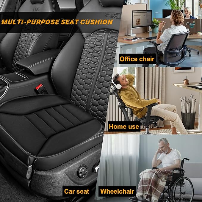 povtii Car Seat Cushion, Non-Slip Bottom Cushion for Car Driver Office or Home Chair, Breathable Pressure Relief Seat Pad with Memory Foam, Car Accessories Fit Most Vehicles (Black)