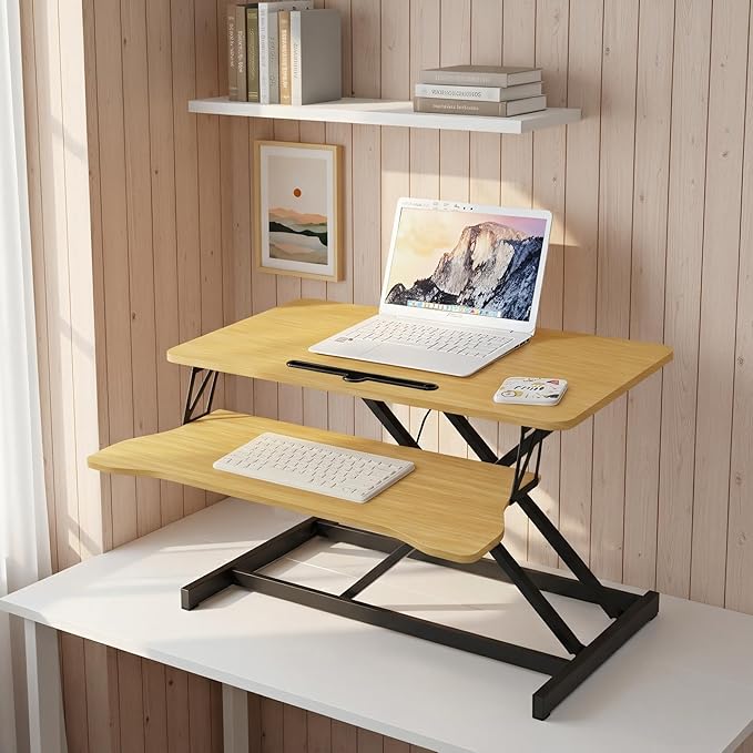 Instant Ergonomic Standing Desk Converter - 32" Wide, No Assembly, Sit-Stand Workstation for Pain Relief & Productivity (Nature)