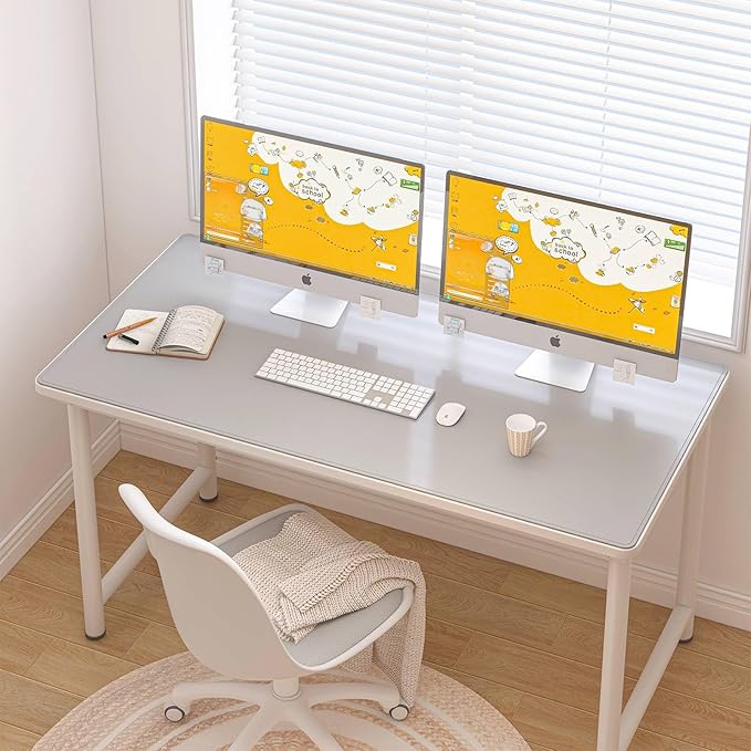DAWNTREES Desk Mat for Desktop,PU Leather Desk Pad Protector,Non Slip, Large Mouse Pad and Keyboard Mat, Waterproof Writing Pad for Office and Home (Light Gray,47.2''x23.6'')