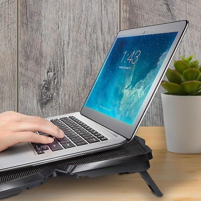 KLIM Wind Laptop Cooling Pad - More Than 500 000 Units Sold - New Version - The Most Powerful Rapid Action Cooling Fan - Laptop Stand with 4 Cooling Fans at 1200 RPM - USB Fan - PS5 PS4 - White