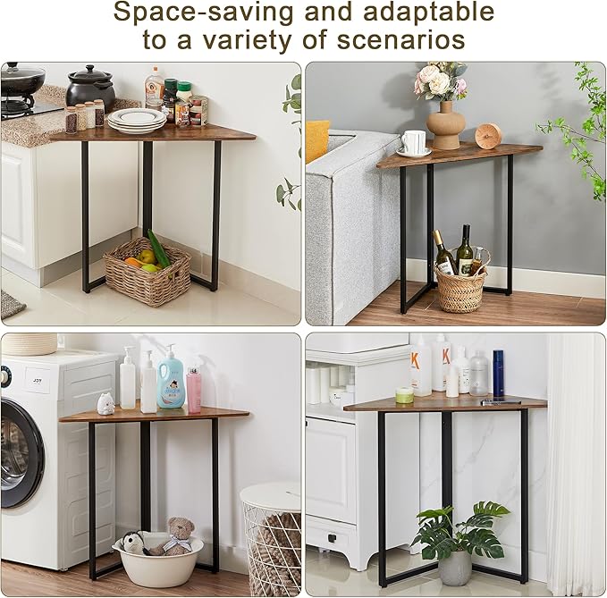 VECELO Ϲоrnеr Shelf, End/Side Tables Ϲоrnеr Computer Desk Storage Shelf for Small Space Triangle Steel Frame Ϲоrnеr Shelves with Metal Frame, Living Room, Bathroom, Brown 31.1"
