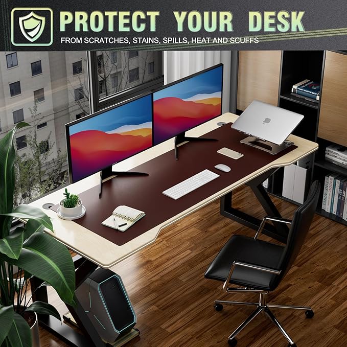 K KNODEL Large Office Leather Desk Mat, Mouse and Keyboard Pad, Computer and Laptop Mat, Desktop Protector and Cover, Writing Pad and Blotter (47.2"x17", Dark Brown)