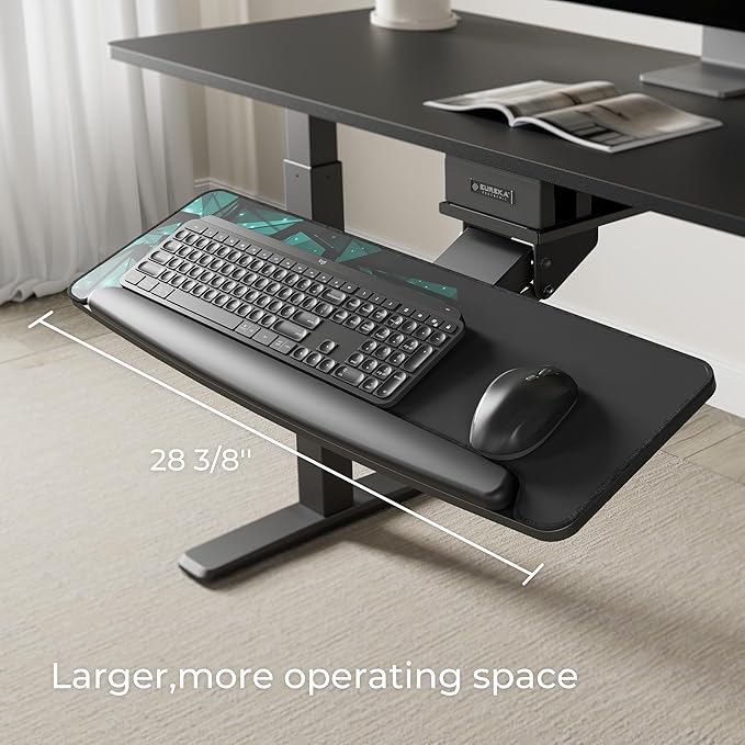 EUREKA ERGONOMIC Height Adjustable Mouse & Keyboard Tray Under Desk, 28x10'' Large Slide Out Swivel Tilt Computer Keyboard Drawer with Pad for Gaming Home Office, Dual Mount