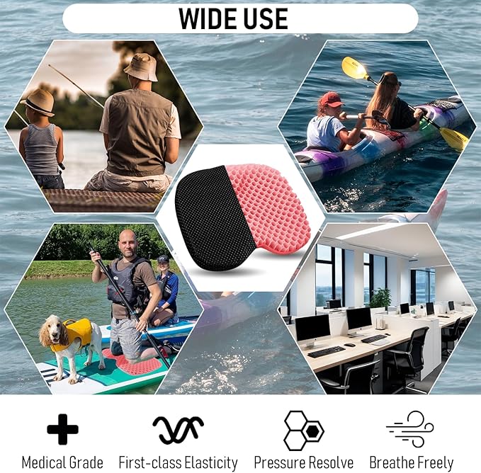 Kayak Seat Cushion, Thicken Anti Slip Waterproof Gel Kayak Seat, Portable Canoe Rowing Rubber Dinghy Pad for Stadium Sit in Kayak Inflatable Fishing Kayak Canoe Kayak Accessories
