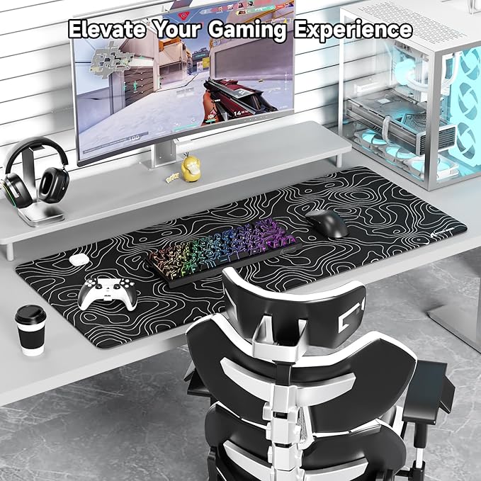 ATTACK SHARK CM02Pro Gaming Mouse Pad for Esports Speed Large Mouse mats for Desk Waterproof Surface Stitched Edges and Anti-Slip Rubber Base Size XXL Laminate 35.43” x 15.75” x 0.16” Black Contour