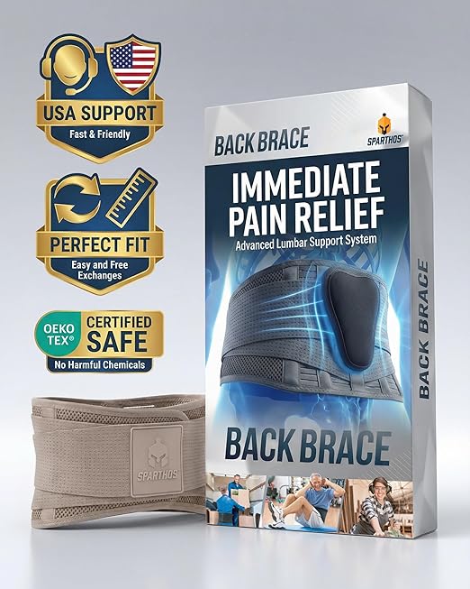 Sparthos Back Support Belt - Relief from Back Pain, Sciatica, Herniated Disc - Lower Backbrace With Lumbar Pad For Home & Lifting At Work - For Men & Women - Fits 52–59″ Waist (X-Large, Check Sizing)