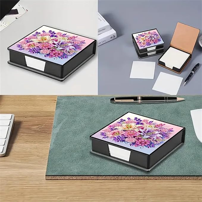 Flower Diamond Painting Kit Note Box,Memo Paper Storage Box Diamond Art,Sticky Note Holder Diamonds Art,Diamonds Painting Memo Pad For Office Desk. (flower)