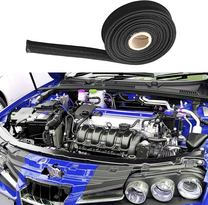 Heat Hose Fiberglass Wrap Shield Sleeve- 1/2" ID x 10'Black Adjustable Hose Heat Shield Spark Plug Wire fuel line Roll For Car Wire Loom cable Brake Line Cable