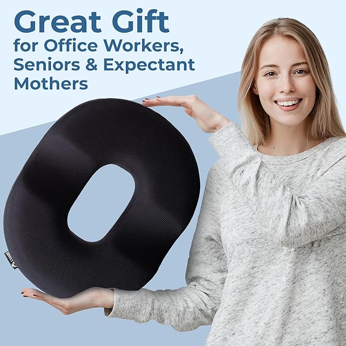 5 STARS UNITED Donut Pillow Hemorrhoid Tailbone Cushion โ Large Floor Cushion for Pain Relief โ Coccyx, Prostate, Sciatica, Pelvic Floor, Pressure Sores, Pregnancy, Postpartum Recovery, Arctic Black