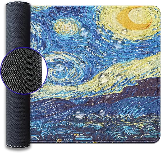 Van Gogh Starry Night Large Mouse Pad Desk Mat, 27.5x11.8in Classic Art Extended Keyboard Mousepad with Stitched Edges, Non-Slip Waterproof Rubber Base for Office, Computer & Laptop