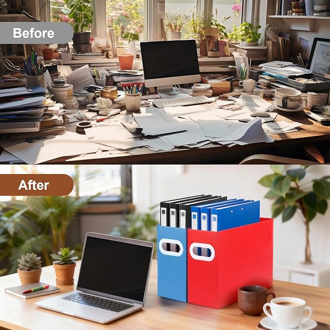 Red Cardboard File Organizer, Storage Box for Hanging File Folders Letter Size, Portable Document Organizer with Handle for Home, School, or Office