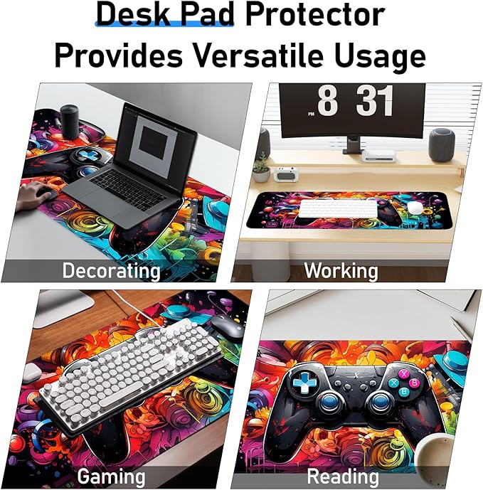 Gaming Mouse Pad, Large Mouse Pad, Waterproof Non-Slip Rubber Base, Stitched Edges, Suitable for Gaming, Office, Home, 31.5x11.8 Inch, Desk Decoration