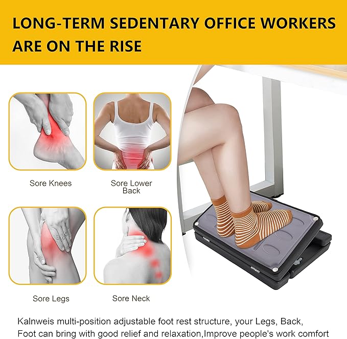 Adjustable Foot Rest Under Desk - Ergonomic Office Foot Stool with Massage, Leg Rest for Desk, Anti-Slip Design for Home & Work, Improves Posture (Gray)