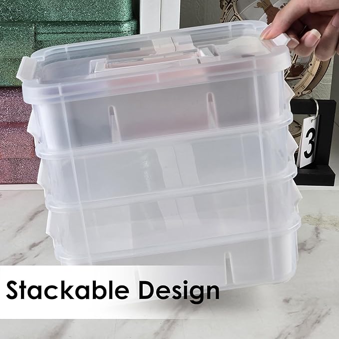 CraftGenes Craft Organizers and Storage, 10QT 4-Layer Durable Sewing Organizer for Sewing Supplies with 2 Removable Trays, DIY Kit Container for Seasonal Decor, Tool, Scrapbook and Art Supplies
