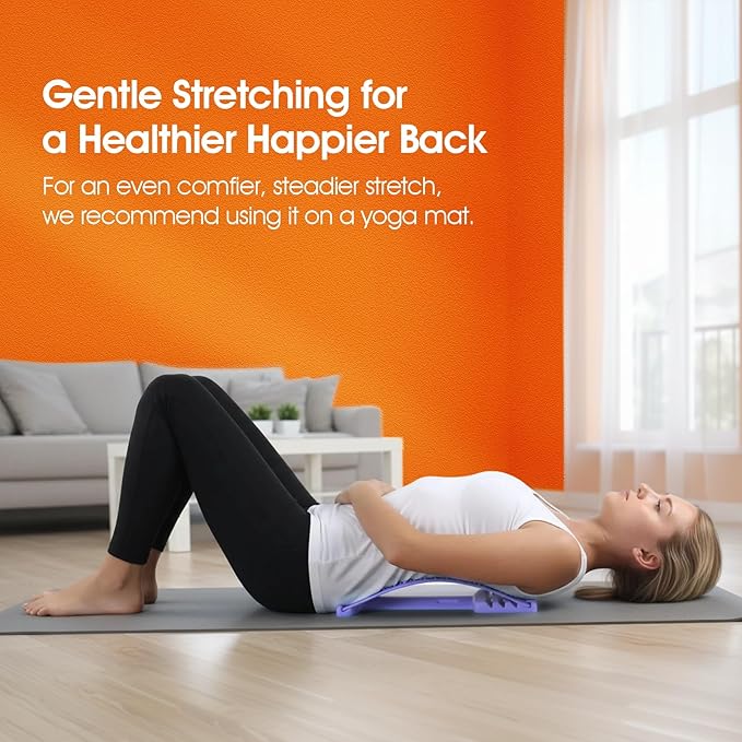 Premium Back Stretcher for Lower Back Pain Relief – 4-Level Adjustable Lumbar Support Board with Soft EVA Massage Strip – Durable & Portable Back Cracker to Release Tension and Reset Your Day (Purple)