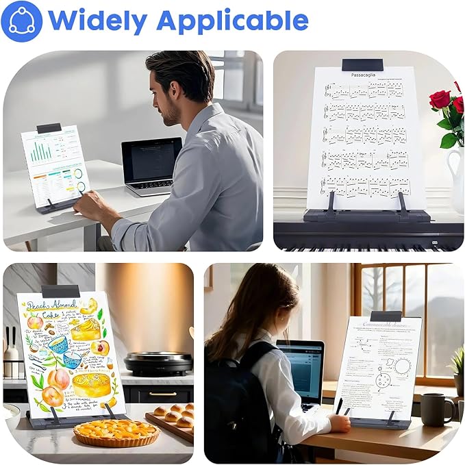 Resulzon Paper Stand Document Holder with 7 Adjustable Positions, Paper Holder Stand for Desk When Typing for Reading A4 Letter, Books, Receipts, Sheet Music, Textbooks