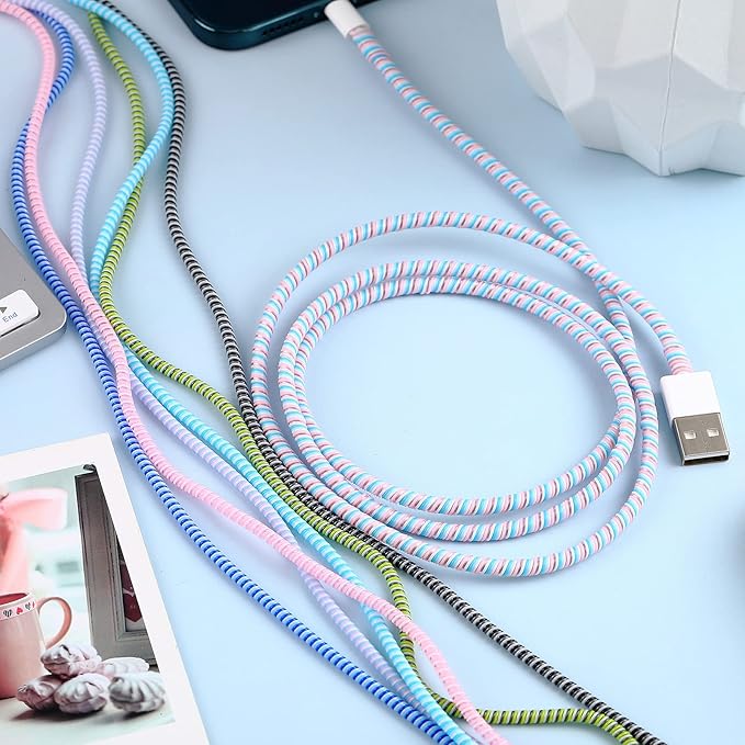 Frienda 10 Pcs Cord Protectors from Pets No Chew Spiral Cable Protector 43.3'' Phone Charger Cover Data Cable Protective Sleeve Chew Proof USB Wire Cover Stylish for Cat Dog Rabbit (Classic Colors)