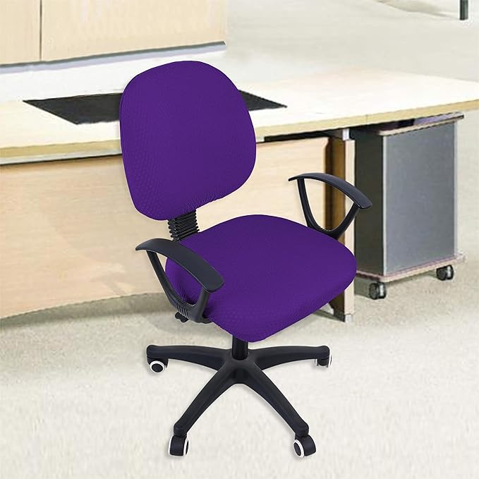 Smiry Stretch Jacquard Office Computer Chair Covers, Removable Washable Universal Desk Rotating Chair Slipcovers Protector, Seat + Backrest Cover, Violet