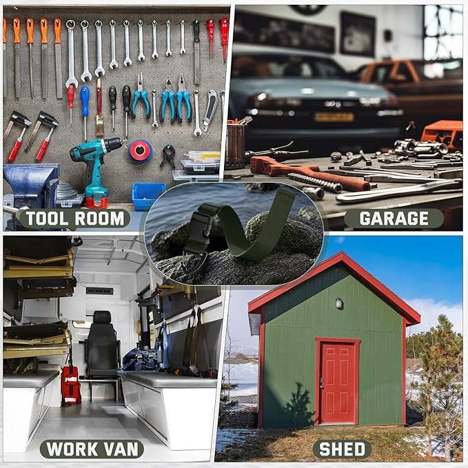 6 Pack 17 Inch Adjustable Extension Cord Holder Organizer with Triangle Clips for Garage Organization and Storage Heavy Duty Extension Cord Hanger for Men Workshop (Dark Green)