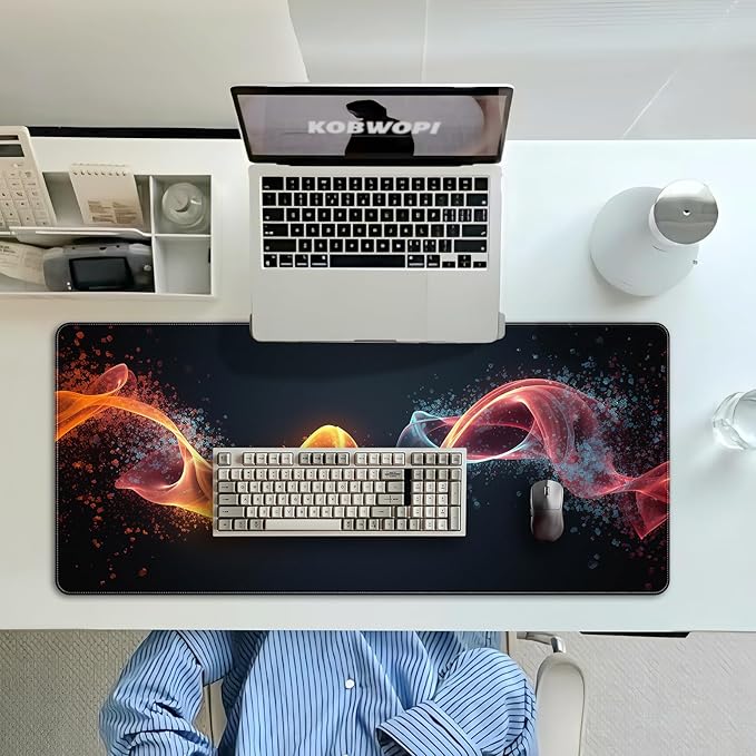 35.4 x 15.7 in, XXL Large Mouse Pad for Desk, Extended Keyboard Mouse Mat for Computer Office, Big Mouse pad with Stitched Edges, Gaming Pc-Abstract Lines on a Black