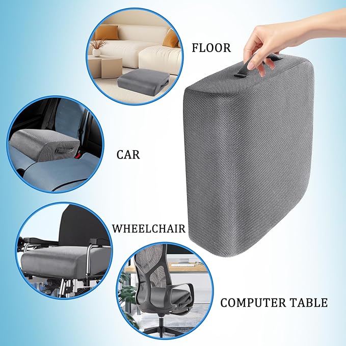 MINUPWELL 6" Extra Thick Office Chair Cushion, 2 Layers Memory Foam Adult Booster Seat Cushion, Thick Wheelchair Cushions, Thick Adult Booster seat Chair Cushion for Car Seat - 18x16x6in -(Grey)