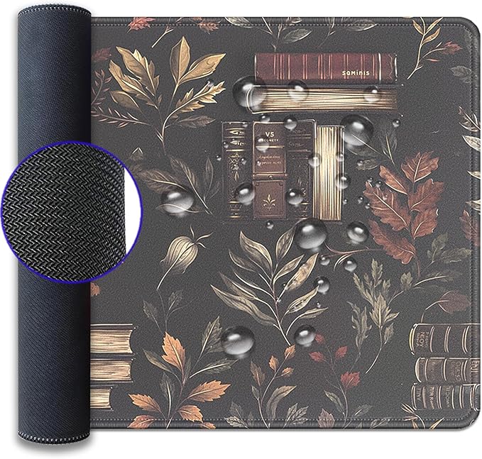 Dark Academia Large Mouse Pad Desk Pad, 27.5x11.8in Vintage Book Botanical Extended Keyboard Mousepad with Stitched Edges, Non-Slip Waterproof Rubber Base for Office, Computer, Laptop & Home