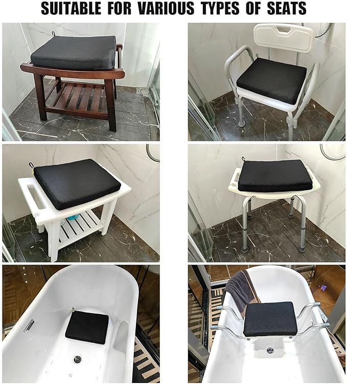 Shower Bench Cushion, Soft Chair Pad for Elderly Bathing, Easy to Clean & Quick Dry,Using 4D air Fiber Material, Suitable for Shower Cushion, Bathtub Baths, Poolside Rest,Black
