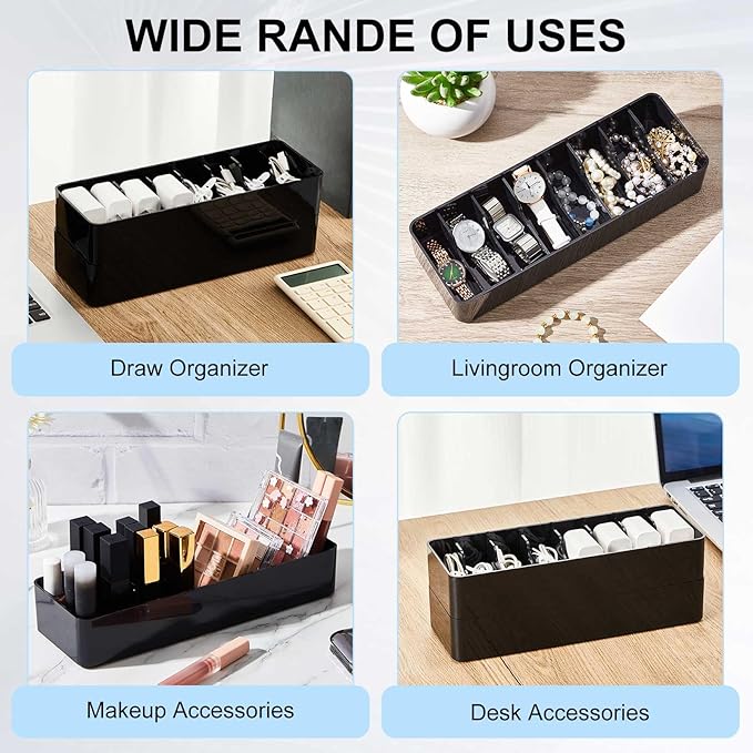 Tatuo 2 Pcs Cable Organizer Box with Wire Ties, Plastic Cord Storage Box with Lid, Electronics Organizer for Home Office Desk Organizers and Accessories (Black)
