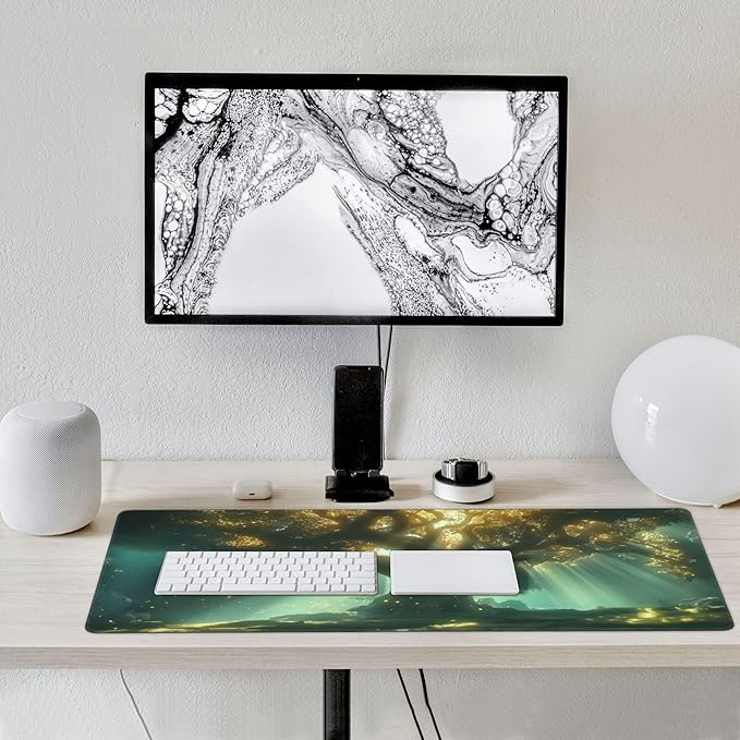 Large Extended Gaming Mouse Pad with Stitched Edges, (35.4X15.7In) Durable Non-Slip Natural Rubber Base, Waterproof Computer Keyboard Pad Mat for Esports Pros/Gamer/Desktop/Office/Home (A)