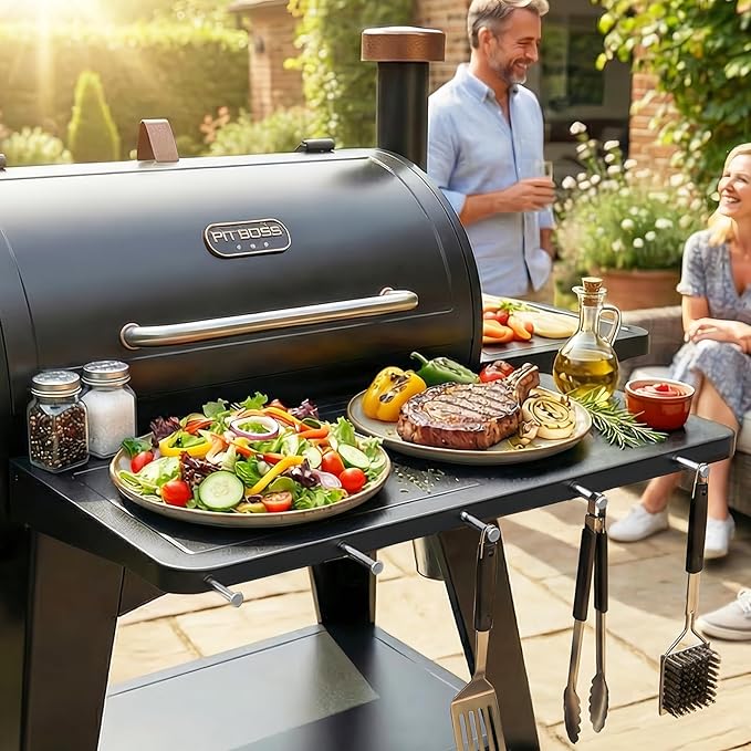 Utheer Upgraded Folding Front Shelf for Pit Boss Austin XL 1000 & Savannah 1500 Pellet Grills, 29.5" × 13.7" Heavy-Duty BBQ Prep Table with Cutting Board, Foldable Basin, Lid & 5 Hooks, 60-LB Load