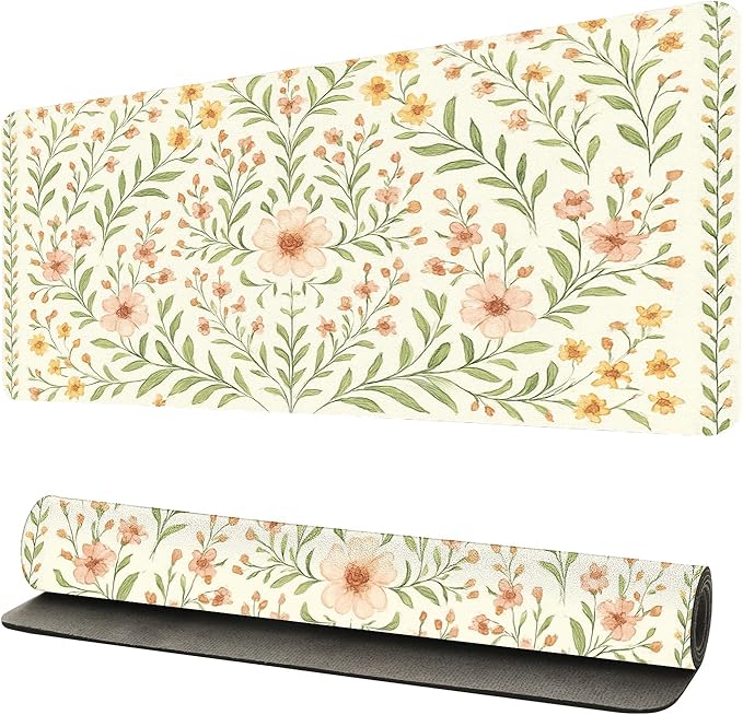 Romantic Floral Bouquet Desk Mat, Elegant PU Leather Desk Pad for Women - Large Non-Slip Office Mat to Elevate Your Gaming & Home Workspace (23.6x11.8 Inch)