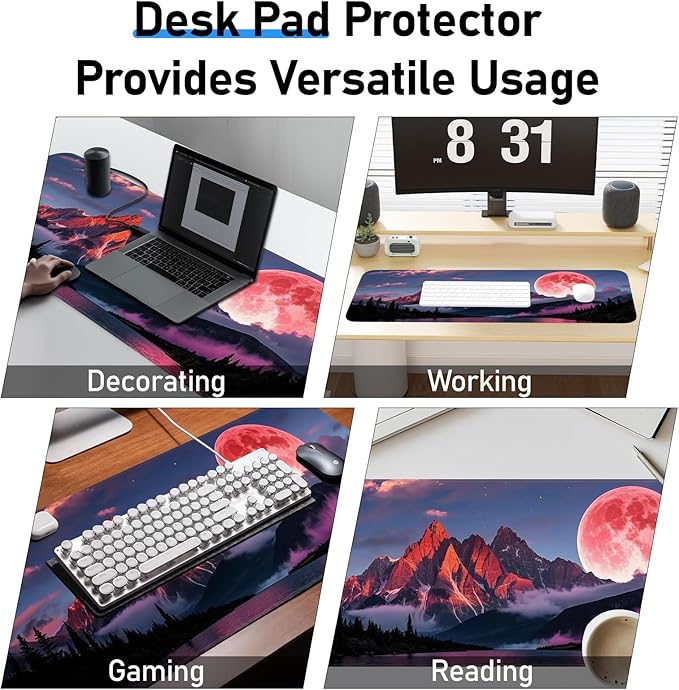 Mouse Pad, Gaming Mouse Pad, Large Laptop Pad, Waterproof and Non-Slip, Gaming Office Sewn Desk Pad, 31.5x11.8 Inch Extended, Moon Mountain