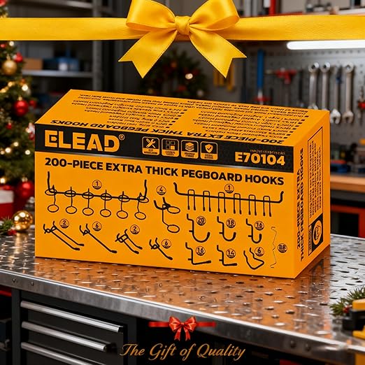 ELEAD 200-Piece Extra Thick Pegboard Hooks Set, 1/4" Heavy Duty Black Peg Board Organizer Accessories, Metal Pegboard Accessories with Pegs Lock, Peg Board Hooks for Hanging