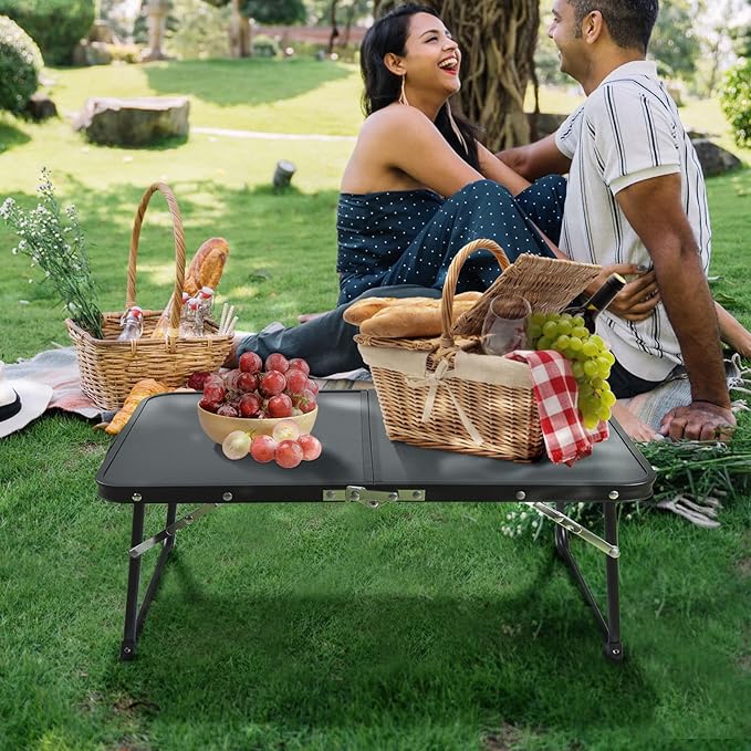 Foldable Laptop Table with Hidden Storage, Portable Bed Tray with Folding Legs for Studying, Reading, Working, Breakfast and Picnic, Lap Desk for Sofa, Couch, Floor & Outdoor Use (Black)