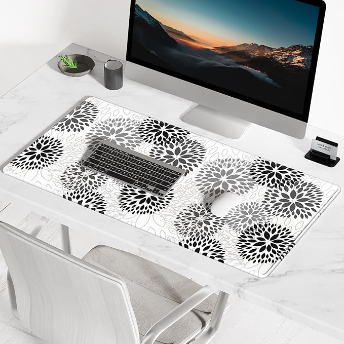BOSOBO Large Desk Mat, XXL Extended Gaming Mouse Pad & Keyboard Mat, Desktop Full Cover 35.5 x 15.7 Inches, Minimalist Abstract Dandelion